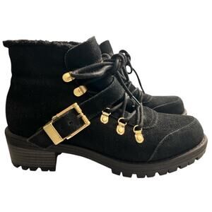 Sporto Katie Chunky Lug Sole Suede Ankle Boots 8 Black Gold Streetwear Utility